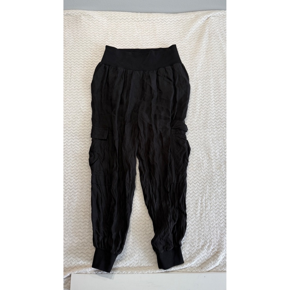 Cinq a Sept Giles Jogger Black Cupro Cargo Pants Women L High Rise Tapered Leg